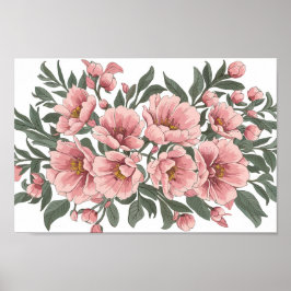 Blush Elegance: Zacht roze bloemenboeket Poster
