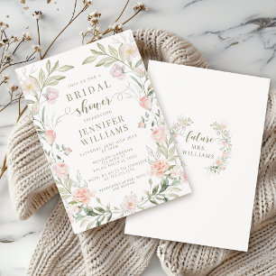 Blush Elegant Bloemen Roze Vrijgezellenfeest Kaart