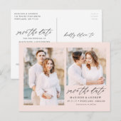 Blush | Elegant Manuscript 2 Foto sparen de Datum Aankondigingskaart (Voorkant / Achterkant)