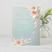 Blush en Aqua 3D bloemenbruiloft Kaart (Staand voorkant)