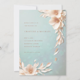 Blush en Aqua 3D bloemenbruiloft Kaart