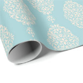 Blush en Blauw Damast Patroon Cadeaupapier (Rol Hoek)