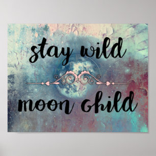 Blush en Blauwgroen Verblijf Wild Moon Child Poster