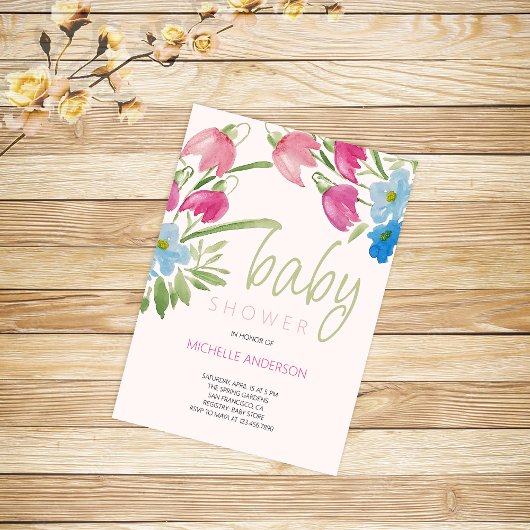 Blush en Blue Spring Baby shower Kaart