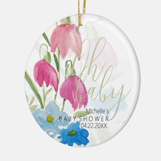 Blush en Blue Spring Waterverf Flowers Keramisch Ornament (Links)