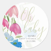 Blush en Blue Spring Waterverf Flowers Ronde Sticker (Voorkant)