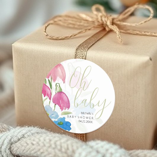 Blush en Blue Spring Waterverf Flowers Ronde Sticker