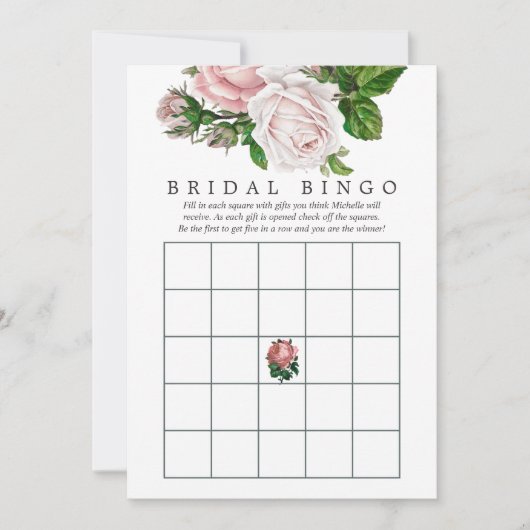 Blush en Bourgogne Floral Bridal Bingo (Voorkant)