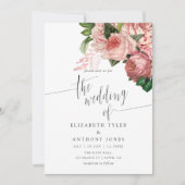  Blush en Bourgogne Floral Wedding Invite Kaart (Voorkant)