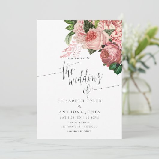  Blush en Bourgogne Floral Wedding Invite Kaart (Staand voorkant)