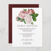 Blush en Bourgondische bruiloft Gast Details Informatiekaartje (Voorkant / Achterkant)