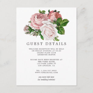  Blush en Bourgondische bruiloft Gast Details Informatiekaartje