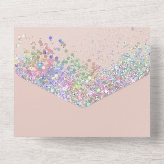 Blush en Confetti Sweet 16 All-in-One uitnodiging (Achterkant)