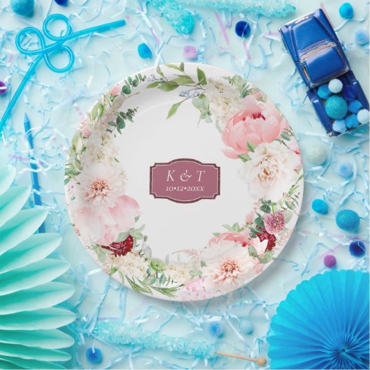 Blush en Deep Mauve Lush Floral Papieren Bordje (Feest)