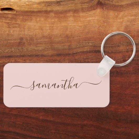 Blush en donkerbruin Elegant Swash Signature Sleutelhanger (Voorkant)