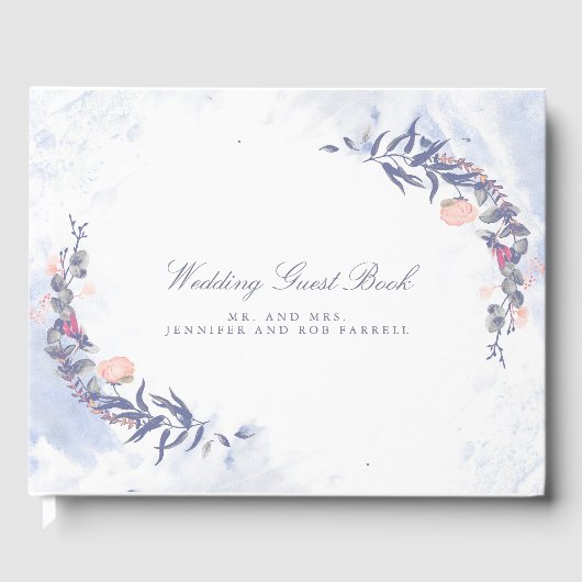Blush en Dusty Blauw Bloemen Bruiloft Gastenboek (Voorkant)