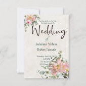 Blush en eggshell waterverf floral bruiloft invit kaart (Voorkant)