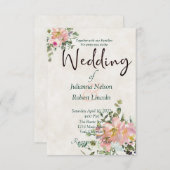 Blush en eggshell waterverf floral bruiloft invit kaart (Voorkant / Achterkant)