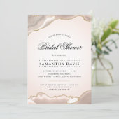 Blush en Gold Agate Elegant Vrijgezellenfeest Kaart (Staand voorkant)