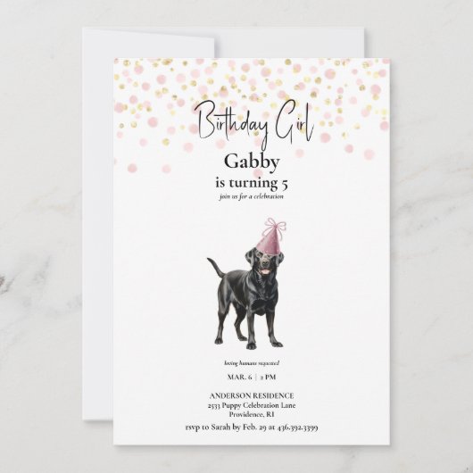 Blush en Gold Custom Waterverf Dog Invitation Kaart (Voorkant)