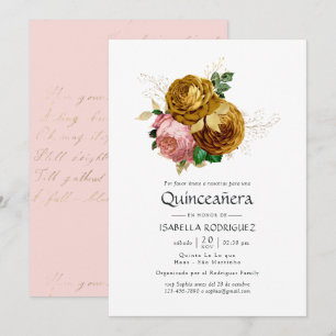 Blush en Gold Floral Spain Quinceañera Kaart