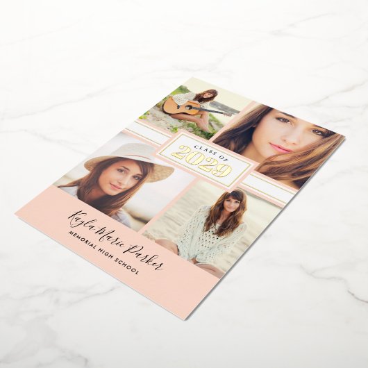Blush en Gold Foil Foto Afstuderen Aankondiging (Gedraaid)