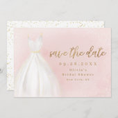 Blush en Gold Glitter Elegant Dress Save Date Save The Date (Voorkant / Achterkant)
