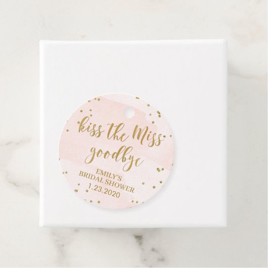 Blush en Gold Vrijgezellenfeest Kus Miss Goodbye Bedankjes Labels (In situ)