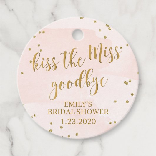 Blush en Gold Vrijgezellenfeest Kus Miss Goodbye Bedankjes Labels (Voorkant)