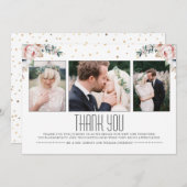 Blush en Goud | Bloemenbruiloft dank u foto Bedankkaart (Voorkant / Achterkant)