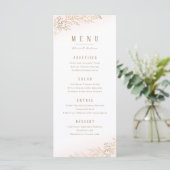 Blush en goud verguld botanische elegante bruiloft menu (Staand voorkant)