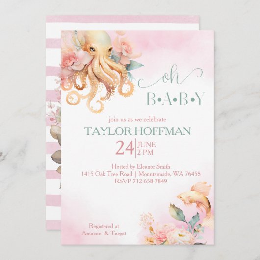 Blush en gouden bloemenboho onder het zee baby kaart (Voorkant / Achterkant)