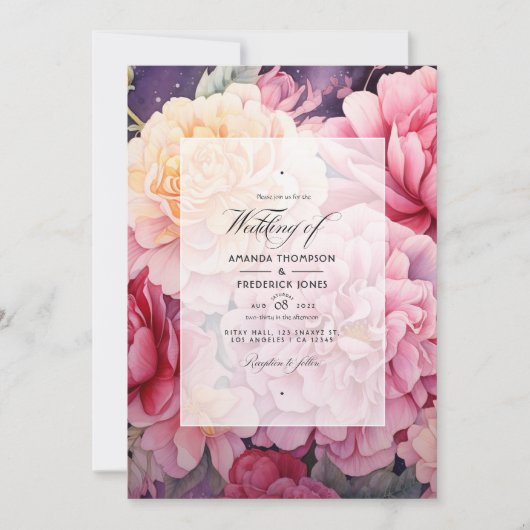 Blush en gouden bloemenbruiloft kaart (Voorkant)