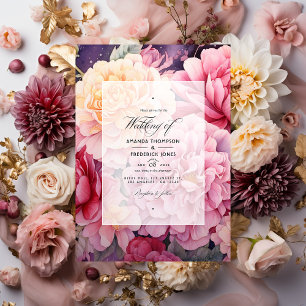 Blush en gouden bloemenbruiloft kaart
