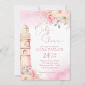 Blush en gouden Boho bloemenvuurtoren baby shower Kaart (Voorkant)