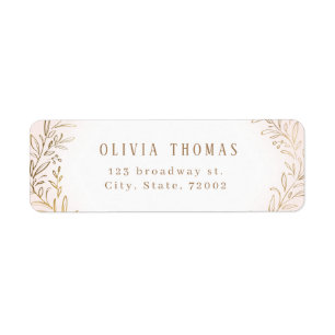 Blush en gouden gelaagde botanische return address etiket