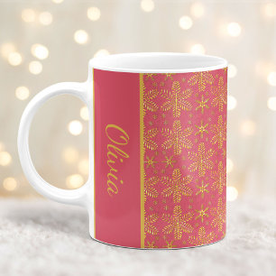 Blush en gouden sneeuwvlokken kerst Mok met naam