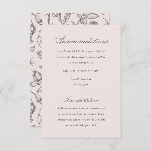 Blush en grijs Elegante Bloemen bruiloft Accommoda Informatiekaartje (Voorkant / Achterkant)