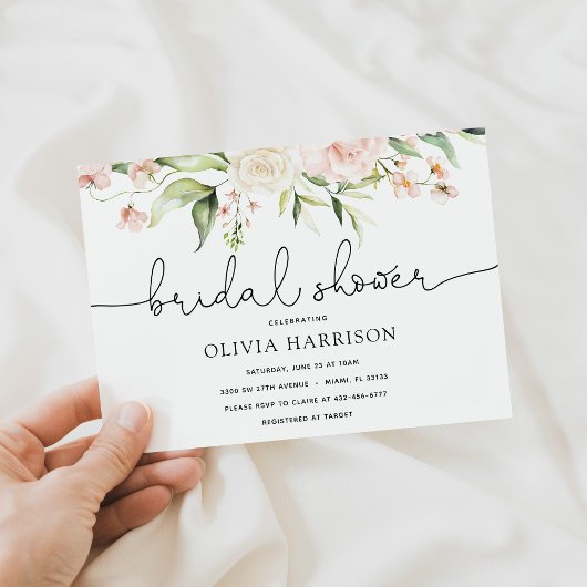 Blush en groen bruids douche uitnodiging