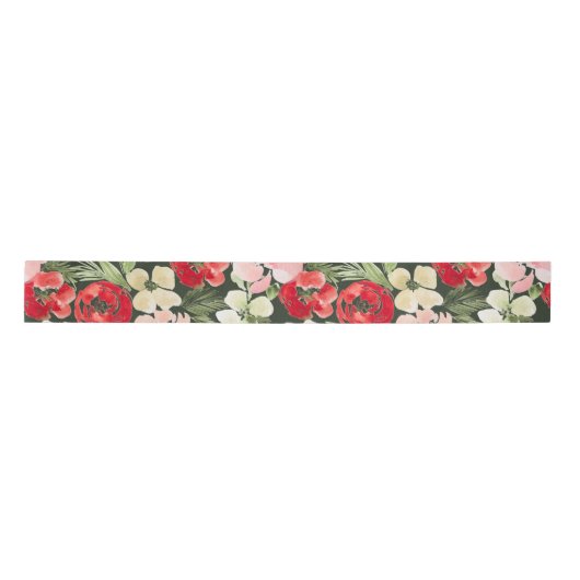 Blush en groene kerstWaterverf Flowers Donker Lint (Voorkant)