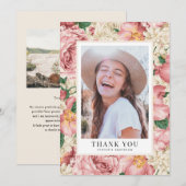 Blush en Ivory Flowers Foto Afstuderen Bedankkaart (Voorkant / Achterkant)