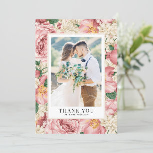  Blush en Ivory Flowers Weddenfoto Bedankkaart