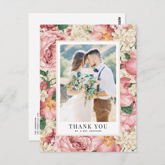 Blush en Ivory Flowers Weddenschap Briefkaart (Voorkant / Achterkant)