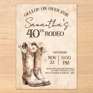 Blush en Laarzen 40e Rodeo Westerse Verjaardag Acryl Uitnodigingen
