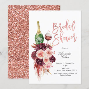 Blush en Marsala wijn bruids douche uitnodiging