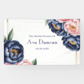 Blush en Navy Blauwe Pioen Bruidsdouche Spandoek (Horizontaal)