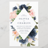 Blush en Navy Bloemen QR Code Huwelijksuitnodiging (Voorkant)