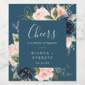 Blush en Navy Blue Cheers Wedding Wine Labels Wijn Etiket (Enkel label)