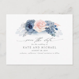 Blush en Navy Blue Floral Boho Save the Date Briefkaart