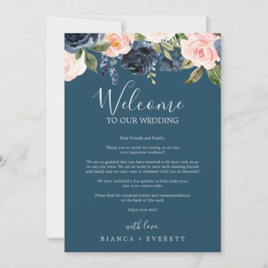 Blush en Navy Blue Welcome Letter & Itinerary (Voorkant)